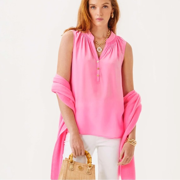 Lilly Pulitzer Sleeveless Elsa Top Rousseau Pink 100% Silk XS - Picture 2 of 8
